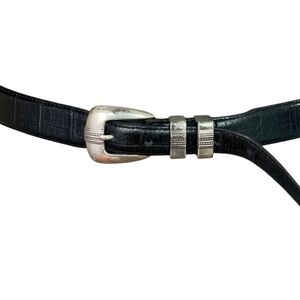 Mens Belt JOS. A. BANK Black Crocodile Fine Italian Leather Silver Buckle Belt